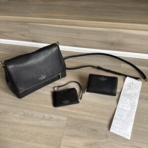 Kate‎ Spade Leila Medium Black Pebbled Leather Purse Crossbody Wallet ID Holder